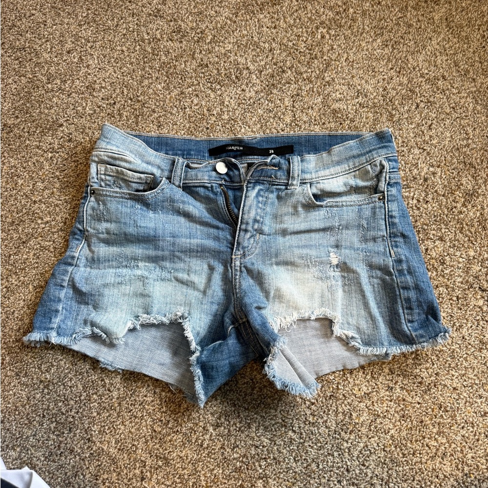 Harper Light Blue Distressed Denim Shorts